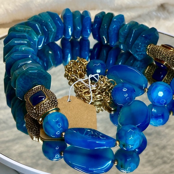 Beautiful EUC Barse Dragons Vein Beaded Necklace with Kyanite/Gold Cabochons - Picture 11 of 17